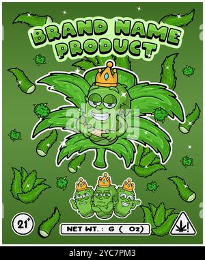 Cartoon Aloe Vera Geschmack mit Cannabisblatt, entworfen für Logo, Etikett oder Verpackung. Produktmarken in der Cannabisindustrie, insbesondere für Lebensmittel, Stock Vektor