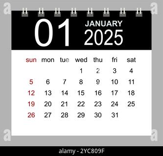 Januar 2025. Vektor-Monatskalendervorlage 2025 Jahre im einfachen Stil für das Vorlagendesign. Die Woche beginnt am Sonntag. Stock Vektor