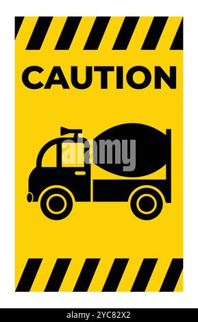 Dieses Warnschild zeigt ein Zementfahrzeug-Symbol auf einem kräftigen gelben Hintergrund mit schwarzen Streifen. Ideal für Baustellen und Sicherheitsbewusstsein. Stock Vektor