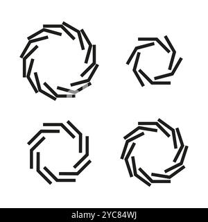 Geometrische Kreissymbole. Abstrakte Vektorformen. Schwarze, minimalistische Formen. Symmetrische Konstruktionselemente. Stock Vektor