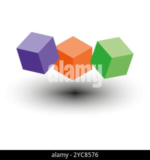 Symbol "Gleitende Würfel". Dreidimensionale Würfelgrafik. Farbenfroher abstrakter Vektor. Geometrische 3D-Konstruktion. Stock Vektor