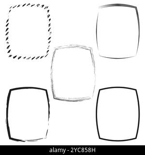 Kollektion handgezeichneter Rahmen. Künstlerisches Rahmenset. Schwarze raue Vektorlinien. Minimalistische quadratische Formen. Stock Vektor