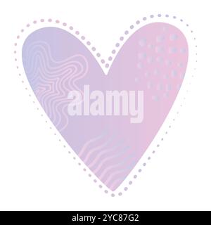 Rosafarbenes und violettes Herz mit memphis-Elementen, Wellen, Spirale, Punkten und gepunkteten Konturen Stock Vektor