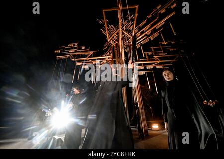 Nicht exklusiv: ZAPORIZHZHIA, UKRAINE - 18. OKTOBER 2024 - die Installation des Baumes der Erinnerung des ukrainischen Bühnenbildners, Schauspielers und Theaterregisseurs Dmyt Stockfoto