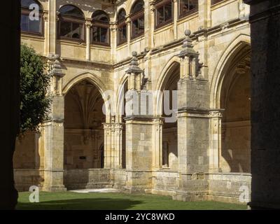 Innenhof und Kreuzgang des Königlichen Klosters (Real Monasterio), San Zoilo, Kastilien und Leon, Spanien, Europa Stockfoto