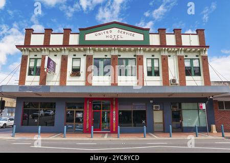 Vine Valley Inn im historischen Gebäude des ehemaligen United Services Hotels ist ein einzigartiger Ort im Hunter Valley, Cessnock, NSW, Australien, Ozeanien Stockfoto