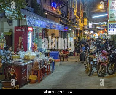 Die BUI Vien Street ist eine geschäftige Fußgängerzone am Abend voller Restaurants, Bars, Clubs und Hotels, Ho Chi Minh City, Vietnam, Asien Stockfoto