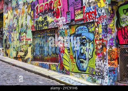 Bunte Street Art in der Hosier Lane, Melbourne, Victoria, Australien, Ozeanien Stockfoto