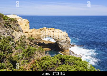 Dieser natürlich geformte Bogen steht 8 Meter hoch in Port Campbell, Victoria, Australien, Ozeanien Stockfoto