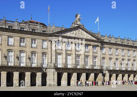 Rathaus (Pazo de Raxoi) auf Praza do Obradoiro, Santiago de Compostela, Galicien, Spanien, Europa Stockfoto