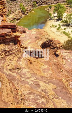 Antike Felsen über der Murchison Gorge, Kalbarri, WA, Australien, Ozeanien Stockfoto