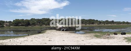 Fähre über den Boteti Fluss im Makgadikgadi Pans Nationalpark, Botswana, Afrika Stockfoto