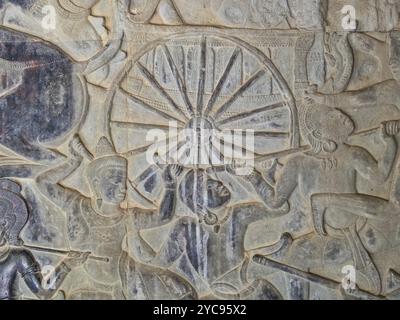 Schlacht von Lanka bis zum Relief im Nordflügel der Westgalerie von Angkor Wat, Siem Reap, Kambodscha, Asien Stockfoto