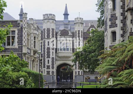 Der Torbogen von der University of Otago in Dunedin auf der Nordinsel Neuseelands Stockfoto