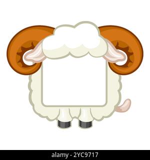 Niedliches quadratisches Schaf- oder Widdergestell. Cartoon-Avatar für UI-Spiele. Leerer Tierrahmen für die Dekoration, den Druck oder die Aufkleber Ihrer Kinder Stock Vektor
