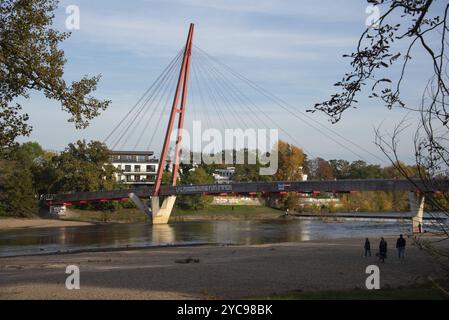 Moderne Seilbrücke über die Elbe, Brücke am Cracau-Wasserfall, Magdeburg, Sachsen-Anhalt, Deutschland, Europa Stockfoto