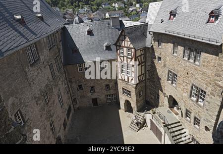 Gebäude im Innenhof des Schlosses von Runkel, Hessen, Deutschland, Europa Stockfoto