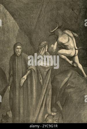 Der italienische Dichter Dante Alighieri's Journey through the Jenseits, Hell, 12th Canto: The Minotaur, Illustration des Künstlers Manfredo Manfredini, 1900er Jahre Stockfoto