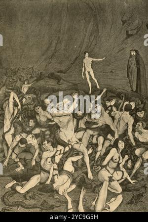 Der italienische Dichter Dante Alighieri's Journey through the Jenseits, Hell, 24th Canto: The Thieves, Illustration des Künstlers Manfredo Manfredini, 1900er Jahre Stockfoto