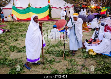 Äthiopien, Lalibela, Januar 2024: Feierlichkeiten von Timket, Äthiopiens wichtigstem religiösem fest. Die orthodoxe Offenbarung Timkat wird gefeiert Stockfoto