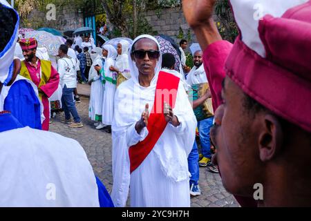 Äthiopien, Lalibela, Januar 2024: Feierlichkeiten von Timket, Äthiopiens wichtigstem religiösem fest. Die orthodoxe Offenbarung Timkat wird gefeiert Stockfoto