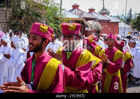 Äthiopien, Lalibela, Januar 2024: Feierlichkeiten von Timket, Äthiopiens wichtigstem religiösem fest. Die orthodoxe Offenbarung Timkat wird gefeiert Stockfoto