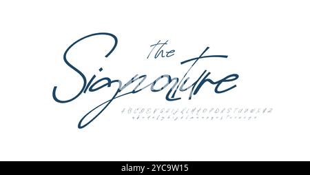 Elegantes kursives Schriftbild, stilvolle handgeschriebene Schriftart, fließende Buchstaben für Branding, persönliche Unterschriften, Hochzeitseinladungen, feminine Schreibwaren Stock Vektor
