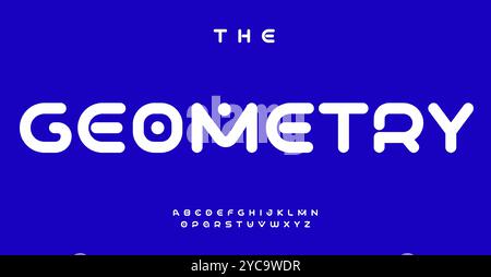 Glatte geometrische Schrift, auffällige moderne Buchstaben, abgerundete futuristische Schriftart für digitales Tech-Branding, trendiges, vielseitiges Design. Vektortypsatz. Stock Vektor