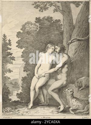 Gravur - Quirijn Boel - Adam und Eva, 1673 Stockfoto
