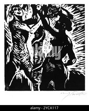 Lovis Corinth, Adam and Eve (der Sündenfall), Holzschnitt 1919 - farbkorrigiert Stockfoto