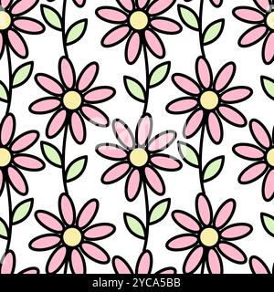 Abstrakte Blumengirlande nahtloses Muster in trendigen, weichen Tönen. Frühling oder Sommer Hintergrund. Isolierte Vektor-Illustration Wrapping, Hintergrundbild oder Web, Poster, Banner, thematische Karten oder Web-Werbeaktion Stock Vektor