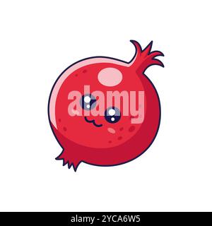 Süße Kawaii-Granatapfel-Figur. Abbildung eines Vektorsymbols mit handgezeichneter Zeichentrickfigur. Granatapfel-Figur im Doodle-Stil. Isoliert auf weißem Hintergrund. Stock Vektor