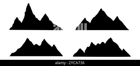 Bergrücken, schneebedeckte Gipfel, umgeben von wilder Natur. Handgezeichnetes Querformat, Kartenlinienkontur. Felsengebirge Landschaftsdesign, Ikone. Vektorabbildung Stock Vektor