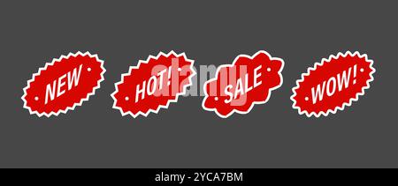 Starburst Preis. Sonderangebot oder Shopping-Labels. Einfache rote Symbole für Werbedesign. Vintage-Vektor-Illustration auf schwarzem Hintergrund Stock Vektor