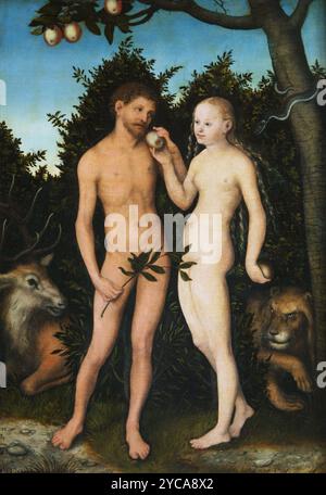 Antikes Gemälde von Lucas Cranach dem Älteren - Adam und Eva, 1533 Stockfoto