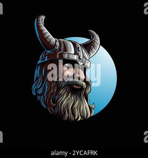 wikinger-Mann mit einem gehörnten Helm Illustration Stock Vektor