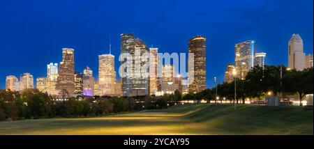 Skyline von Houston City bei Nacht in Houston, Texas Stockfoto