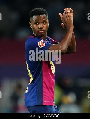 Barcelona, Spanien. Oktober 2024. Ansu Fati vom FC Barcelona während des La Liga EA Sports Spiels zwischen dem FC Barcelona und Sevilla FC spielte am 20. Oktober 2024 im Lluis Companys Stadion in Barcelona, Spanien. (Foto: Bagu Blanco/PRESSINPHOTO) Credit: PRESSINPHOTO SPORTS AGENCY/Alamy Live News Stockfoto