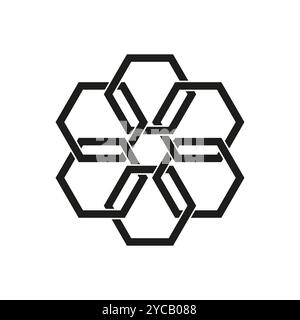 Geometrisches Sechseckmuster. Ineinander greifende Form. Abstraktes Vektorsymbol. Schwarzes Linienmotiv. Stock Vektor