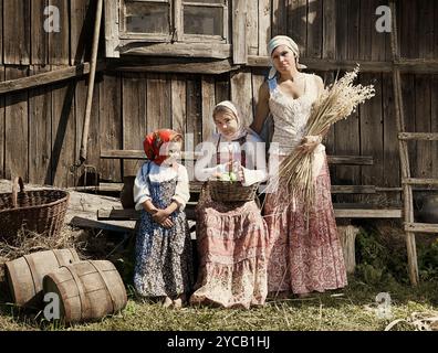 Retro-Foto von Mutter mit zwei Töchtern Stockfoto