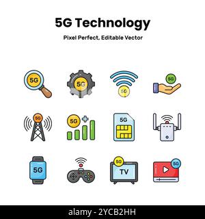 Verwandeln Sie Ihre Projekte mit unseren 5G-Netzwerksymbolen. Fügen Sie einen Hauch von Raffinesse hinzu und vermitteln Sie das Versprechen blitzschneller Konnektivität, um Sie zu begeistern Stock Vektor