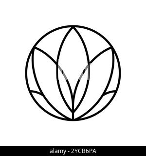 Einfache Lotosblume mit runder Linie. Emblem-Pflanze im kreisförmigen linearen Stil. Abstrakte Vektor-Abzeichen für Design von natürlichen Produkten, Blumengeschäft Stock Vektor