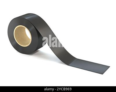 Schwarzes Klebeband 3D-Rendering-Illustration isoliert auf weißem Hintergrund Stockfoto