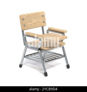 Schreibblock Studentenstuhl Seitenansicht 3D-Rendering-Illustration isoliert auf weißem Hintergrund Stockfoto