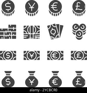 Geld und Währung solide Symbolgruppe, Vektor und Illustration Stock Vektor