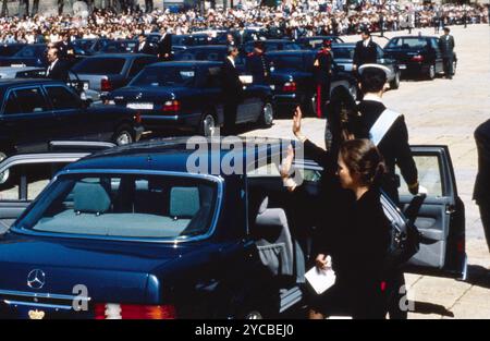 7 April 1993 Madrid Archivio Storico Olycom/LaPresse Giovanni di Borbone, conte di Barcellona (La Granja de San Ildefonso, 20 giugno 1913 - Pamplona, 1° aprile 1993), Quintogenito (terzo maschio) del Re Alfonso XIII di Spagna e della regina Vittoria Eugenia di Battenberg, infante di Spagna 1933 1977, Nella Foto: I Funerali di Giovanni di Borbone Padre di Juan Carlos I auf dem Foto: Die Beerdigung von Johannes von Bourbon, fathe Stockfoto