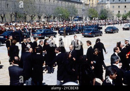 7 April 1993 Madrid Archivio Storico Olycom/LaPresse Giovanni di Borbone, conte di Barcellona (La Granja de San Ildefonso, 20 giugno 1913 - Pamplona, 1° aprile 1993), Quintogenito (terzo maschio) del Re Alfonso XIII di Spagna e della regina Vittoria Eugenia di Battenberg, infante di Spagna 1933 1977, Nella Foto: I Funerali di Giovanni di Borbone Padre di Juan Carlos I auf dem Foto: Die Beerdigung von Johannes von Bourbon, fathe Stockfoto