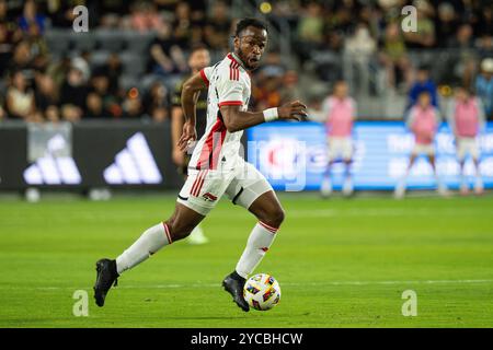 San Jose bebt Jeremy Ebobisse (11) während eines MLS-Spiels gegen den LAFC am Samstag, den 19. Oktober 2024, im BMO-Stadion in Los Angeles. Stockfoto