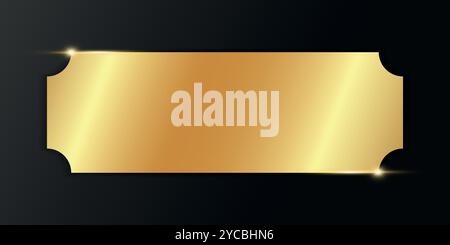 Glänzende leere goldene Vorlage für Ticket, Pass oder Coupon auf schwarzem Hintergrund. Für Festival, Kino, Theater, Party, Casino, Zirkus, Einladung zur Veranstaltung. Vektor Stock Vektor
