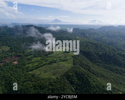 Grüne natürliche Luftlandschaft Nicaraguas mit dem Vulkan Ometepe auf der Rückseite Stockfoto